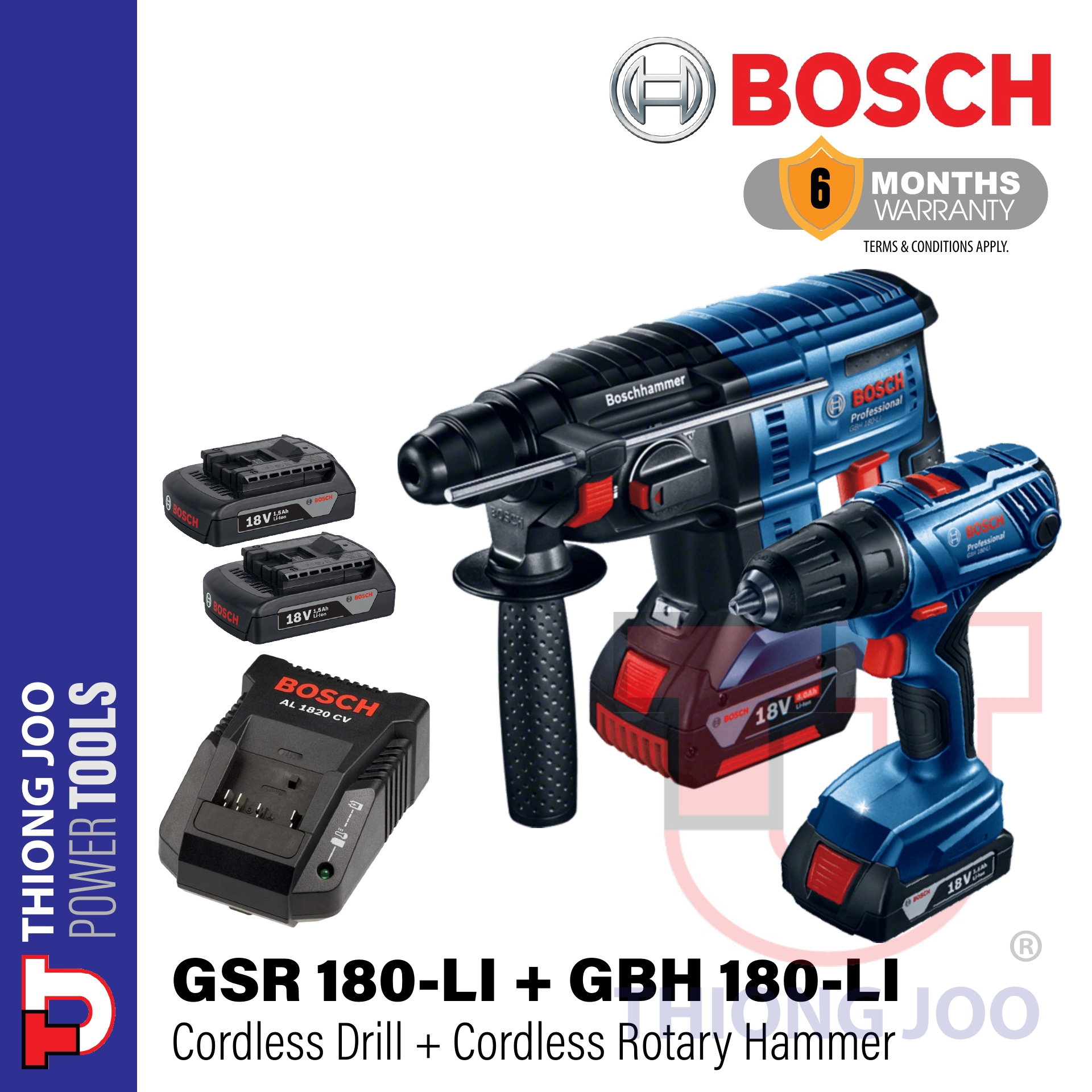 BOSCH GSR 180LI CORDLESS DRILL/DRIVER + GBH 180LI CORDLESS ROTARY